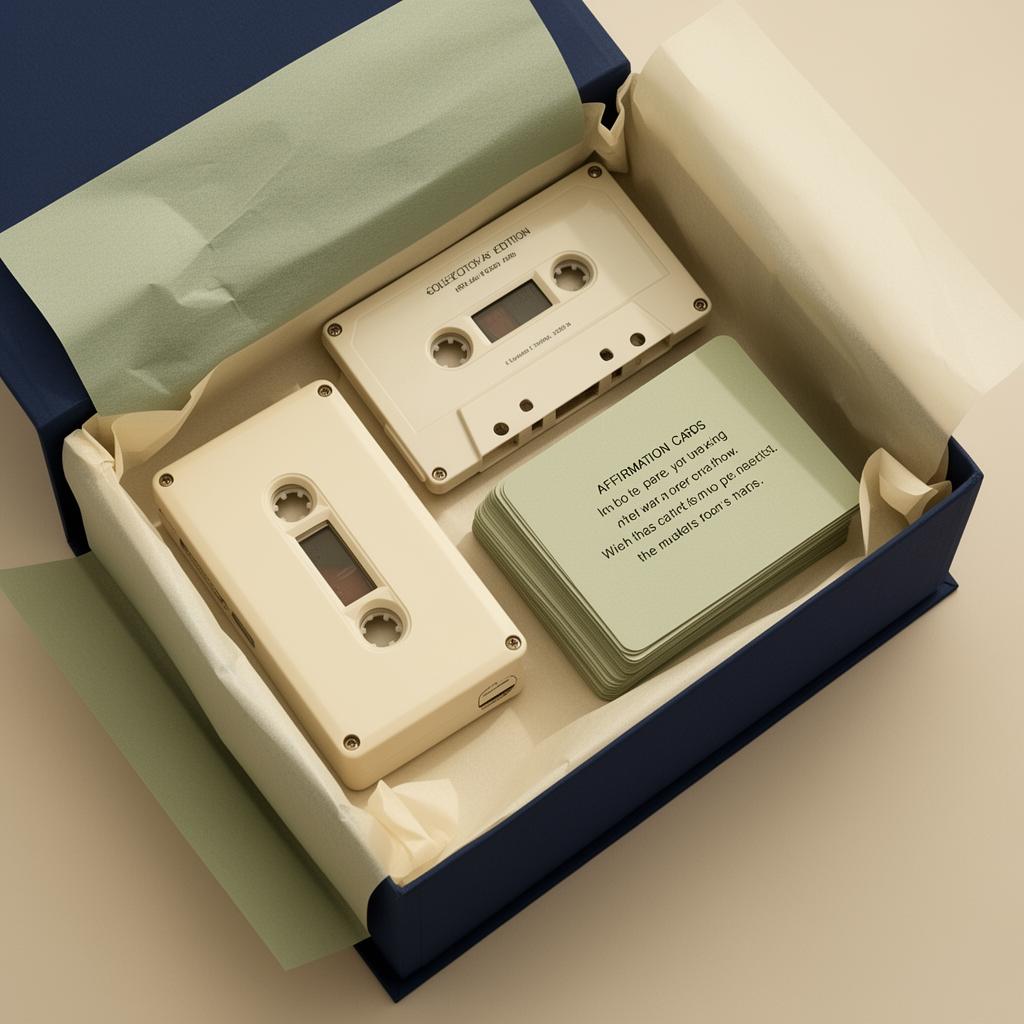 Open collector's edition gift box revealing cassette player, cassette tape and affirmation cards